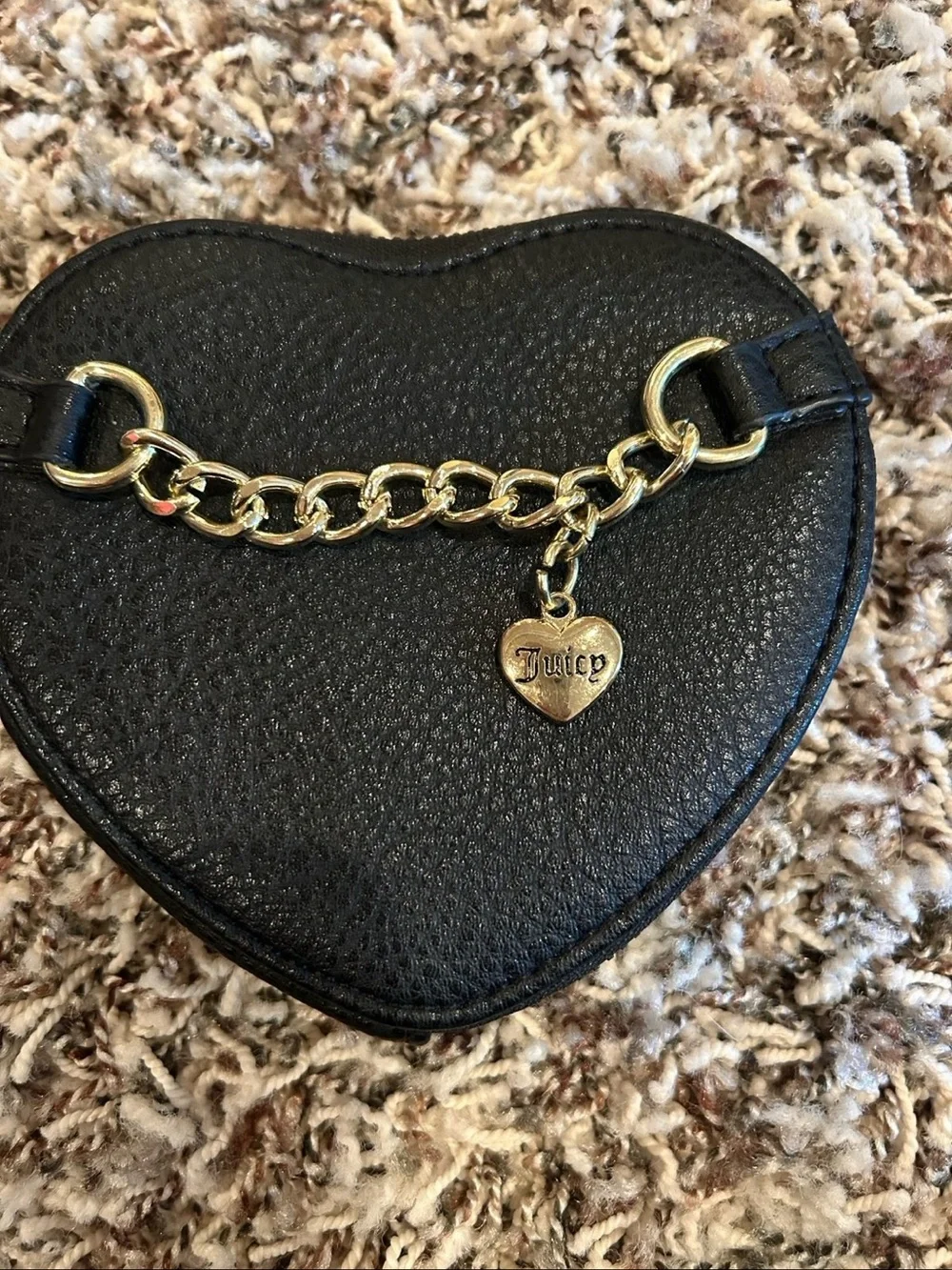 Juicy Couture Black Heart Wristlet with Gold Chain Charm